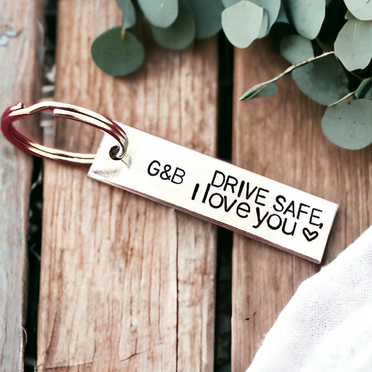 Drive Safe Initials Keychain
