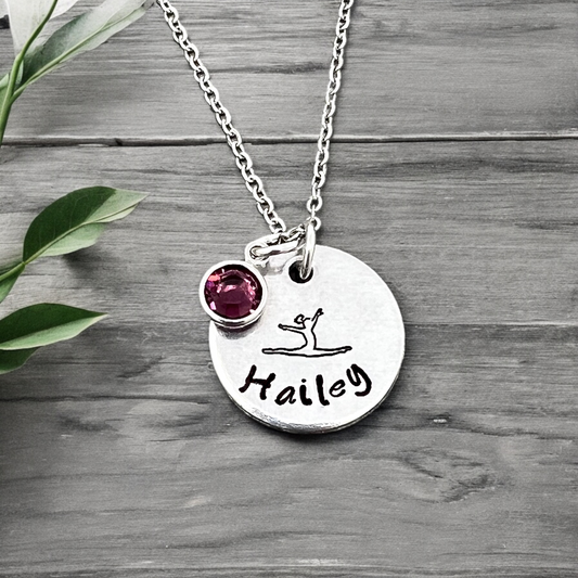 Gymnastics Birthstone Name Necklace