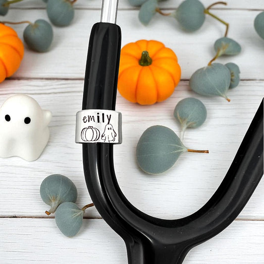 Ghost Pumpkin Custom Name Stethoscope Name Tag