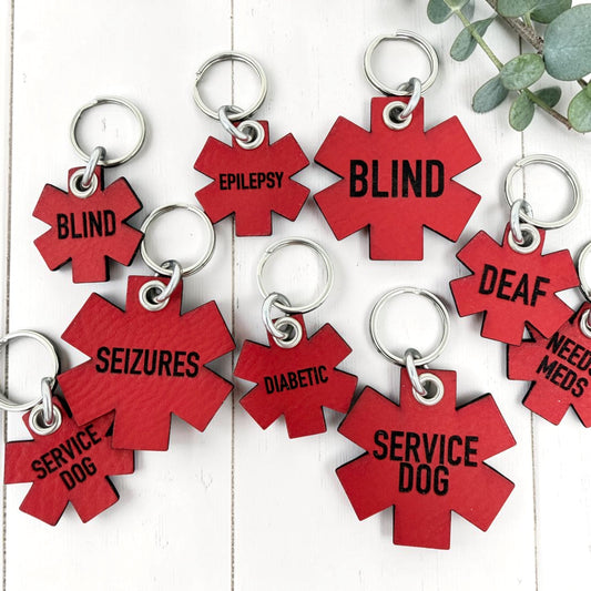 Red Leather Medical Alert Pet ID Tag