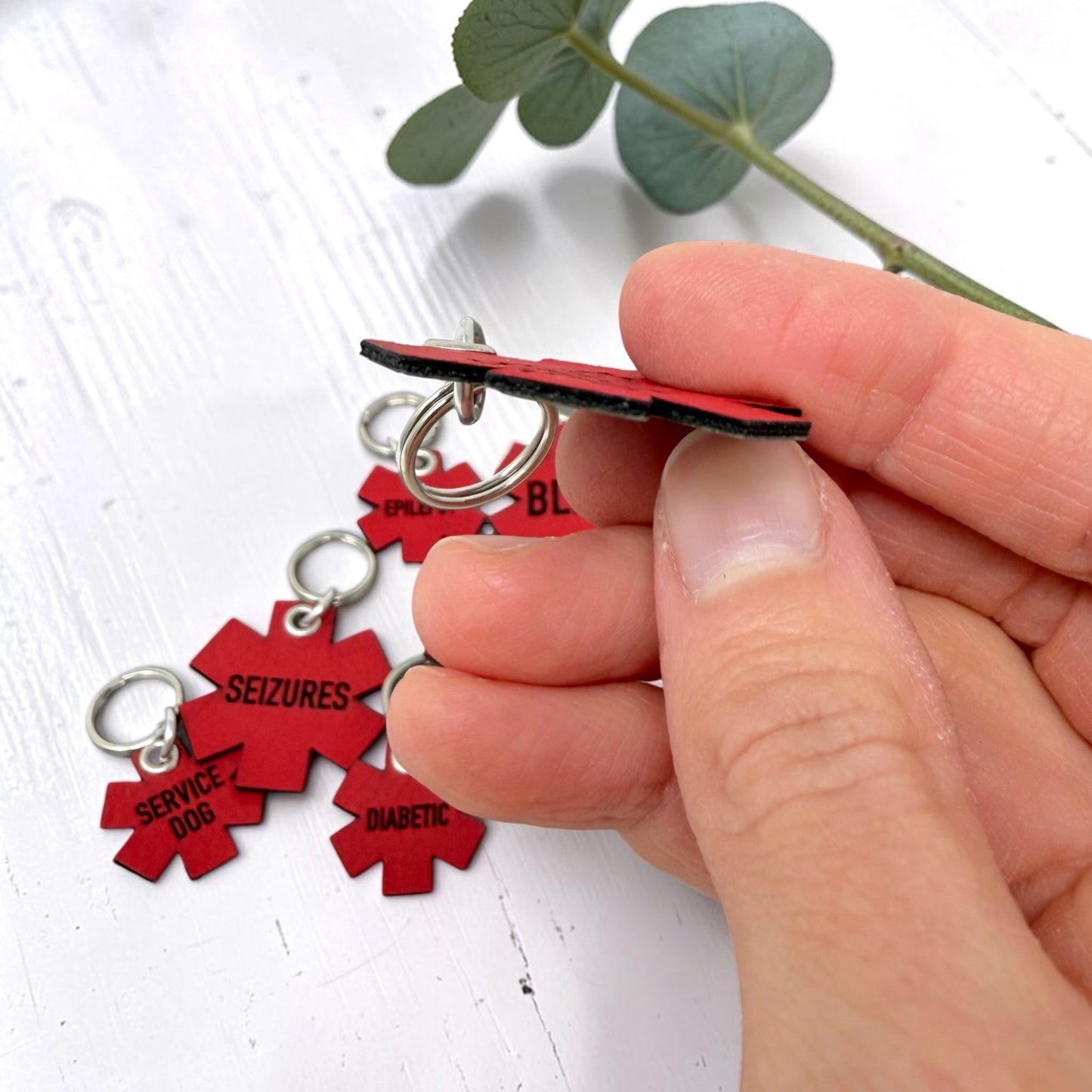 Red Leather Medical Alert Pet ID Tag