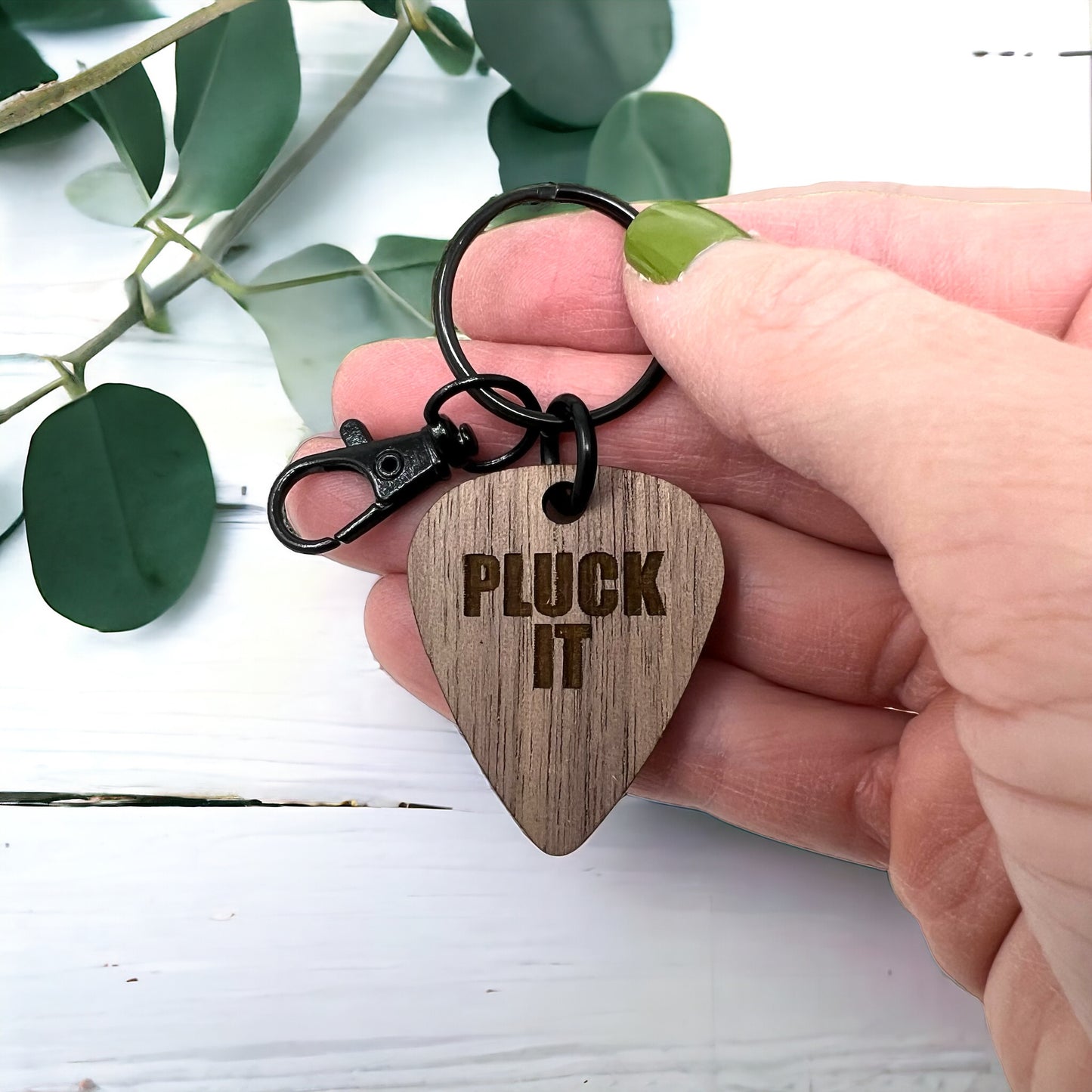 Pluck It Wood Keychain