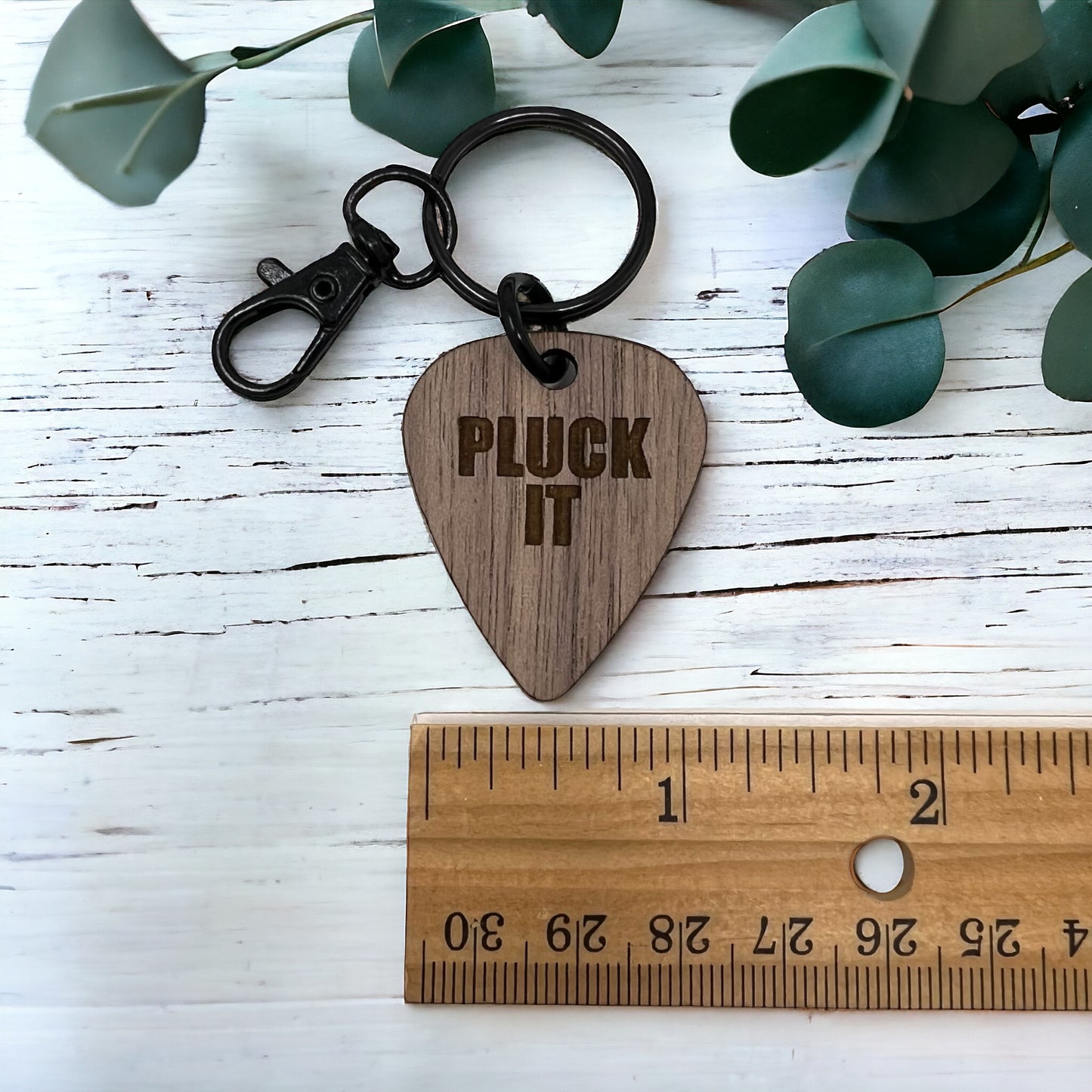 Pluck It Wood Keychain