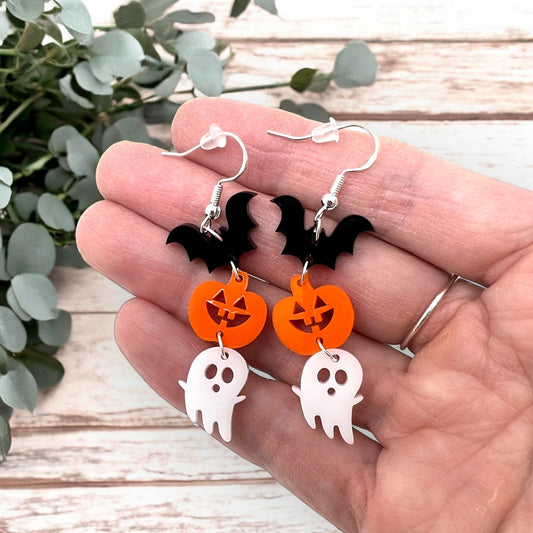 Bat Pumpkin Ghost Earrings