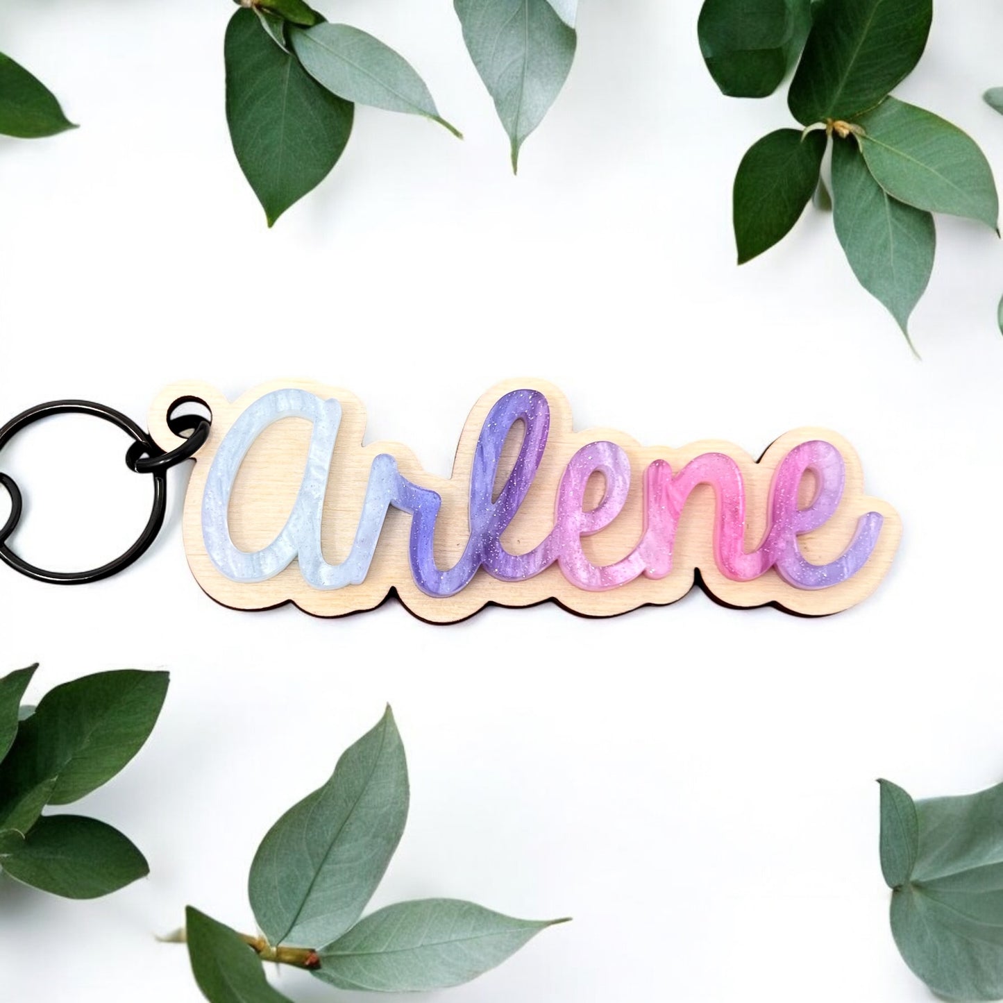 Wood & Acrylic Name Keychain Milky Way