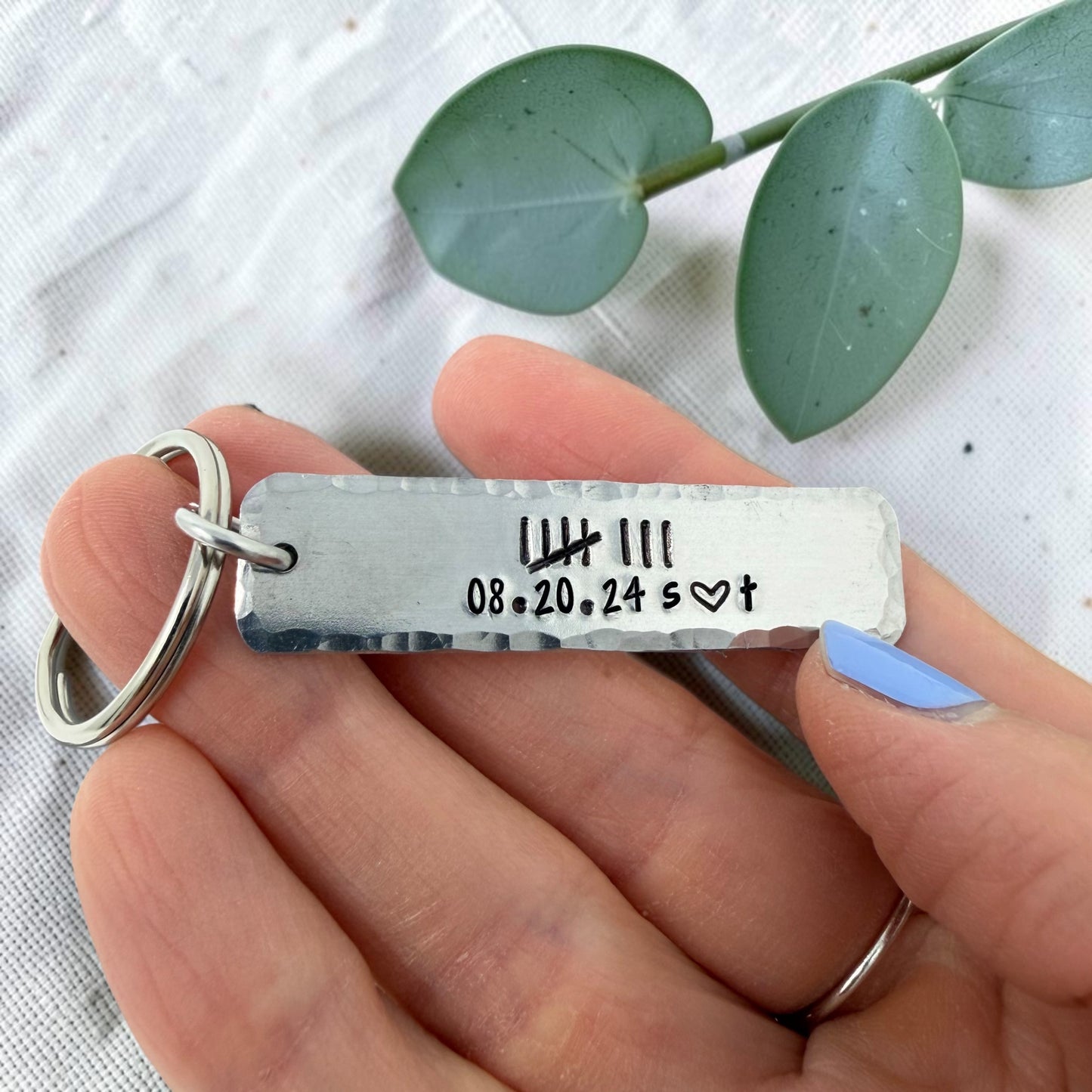 Tally Mark Date Hammered Keychain