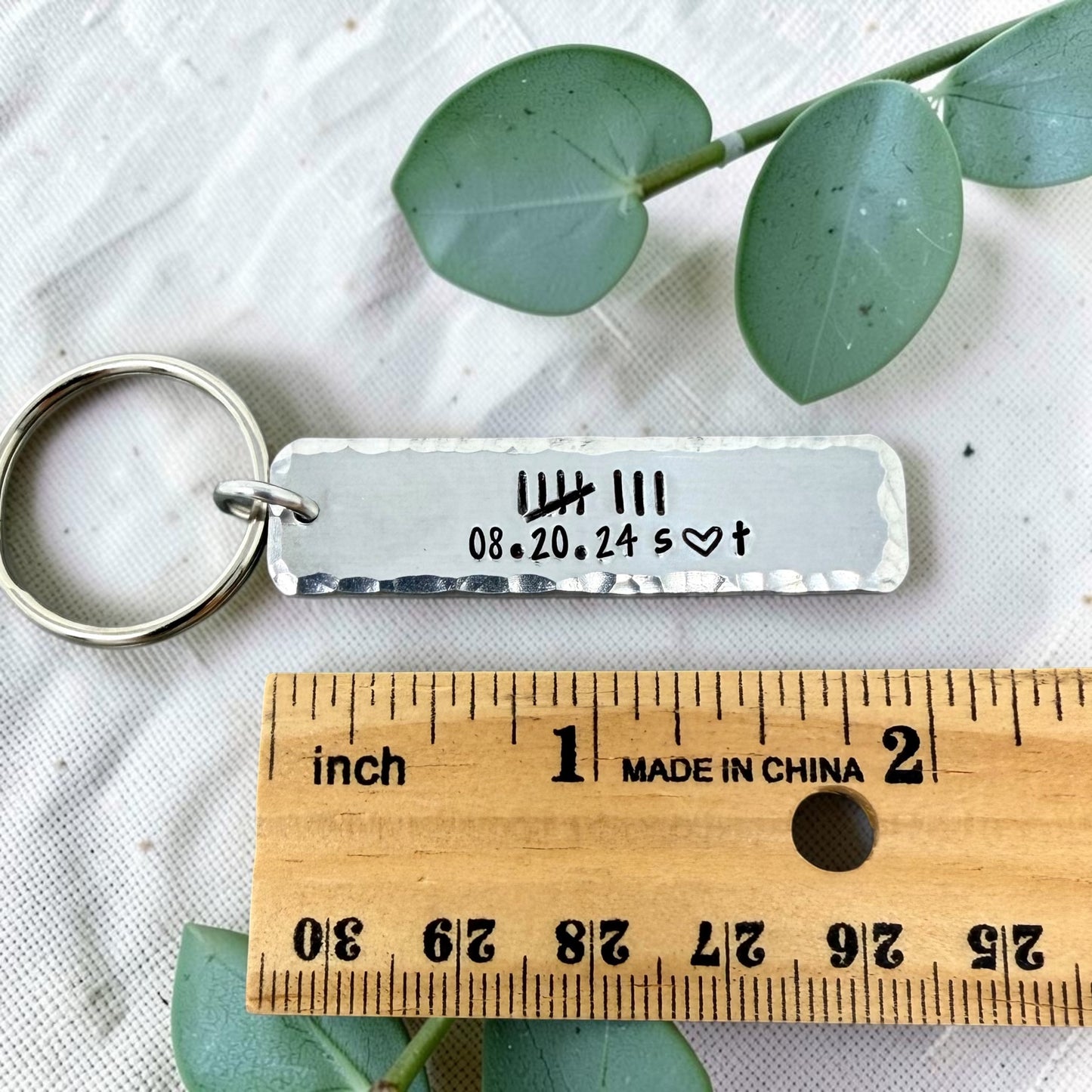 Tally Mark Date Hammered Keychain